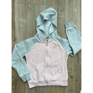 Juicy Couture Girls Pink & Gray Velour Zippered Hoodie Sz 5